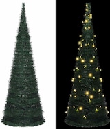 Ein aufklappbarer Weihnachtsbaum mit Lichtern.