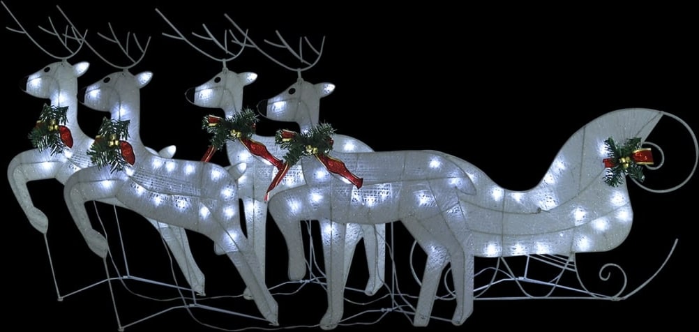 vidaXL Rentier mit Schlitten Weihnachtsdekoration 100LEDs Outdoor Weiß