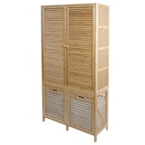 thumbnail of Armario de baño de bambú HWC-N83, estante Estante de baño Armario de baño, 2 cestos de ropa 2 puertas FSC® 168x82x34cm