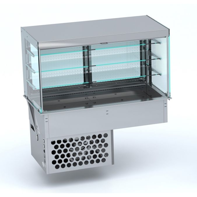 Combisteel inbouwkoelvitrine met vierkant glasblad en rolgordijn GN4/1
