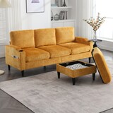 thumbnail of 4-Sitzer Sofa aus Chenille mit Hocker und Stauraum – Elegantes Design in Gelb, Getränkehalter und Seitentaschen, Komfort bis 300 kg