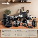 thumbnail of Juego de cocina para 6 personas con vajilla, ollas, etc., set de 45 piezas, negro