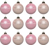 thumbnail of 12 Weihnachtskugeln 8cm Glas Blumenmotiv Muster Christbaumkugeln hellrosa pink