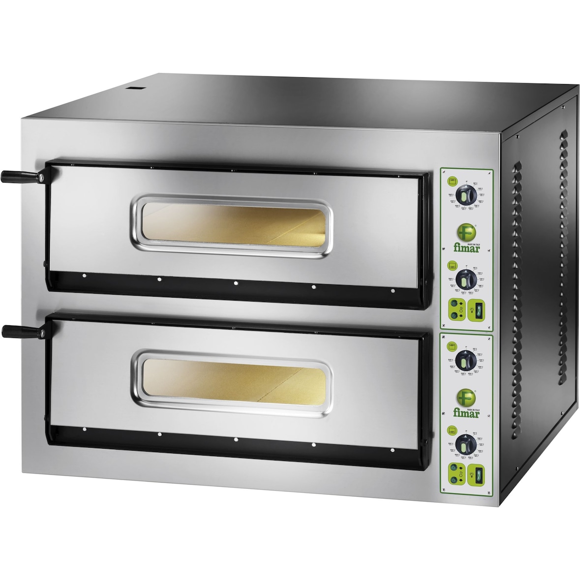 Forno Pizza elettrico professionale FIMAR. Modello FYL4+4 manuale. 2 camere di cottura con piano refrattario e luce. Capacità 8 pizze