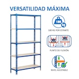 thumbnail of SimonRack Metallregal, 1800x900x400 mm, 5 Ebenen, Metallboden, 180 kg Biegepunkt, Blau/Weiss - Simonclick