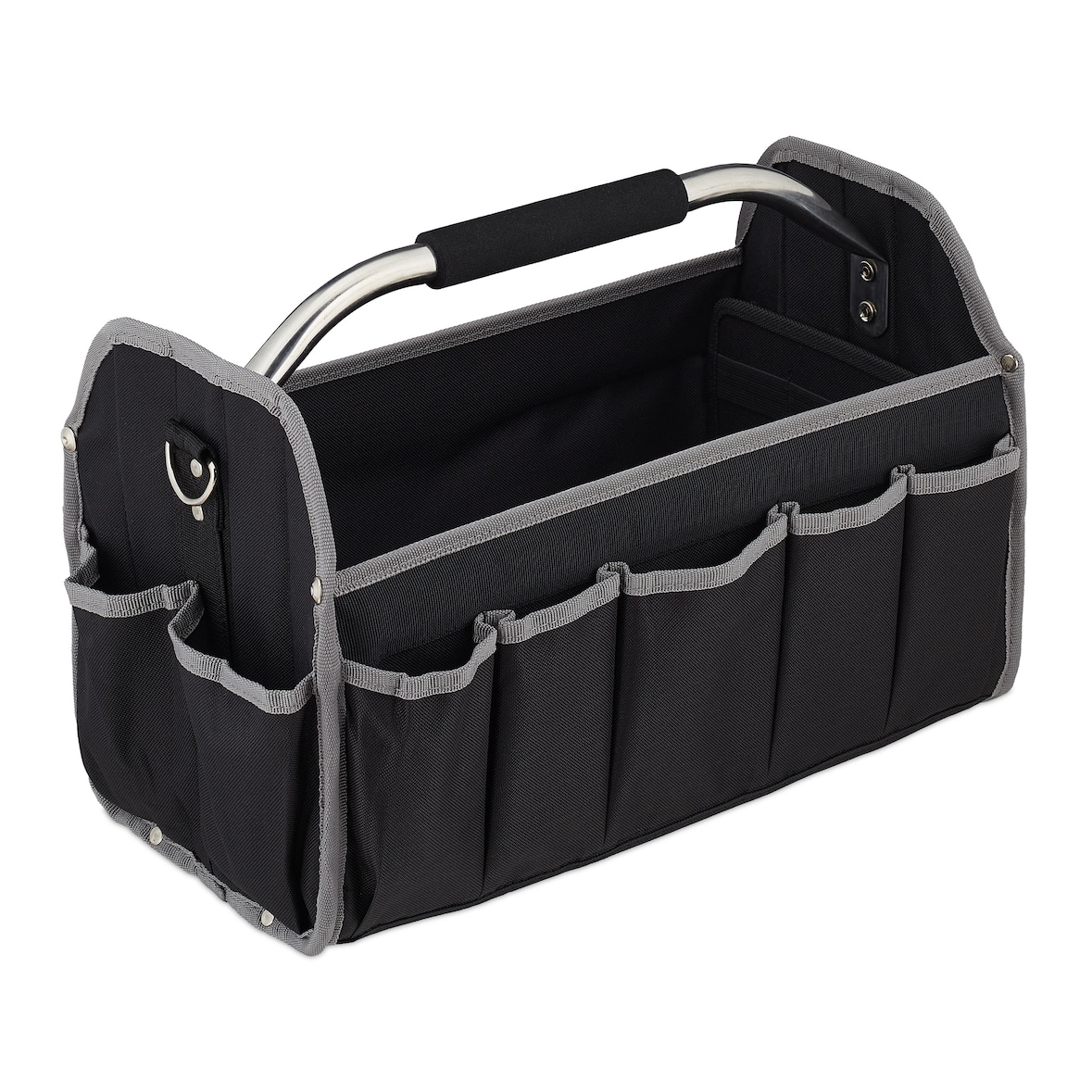 Relaxdays Werkzeugtasche, leer, Schultergurt & Tragegriff, offene Tragetasche für Werkzeug, HBT 30 x 42 x 23 cm, schwarz