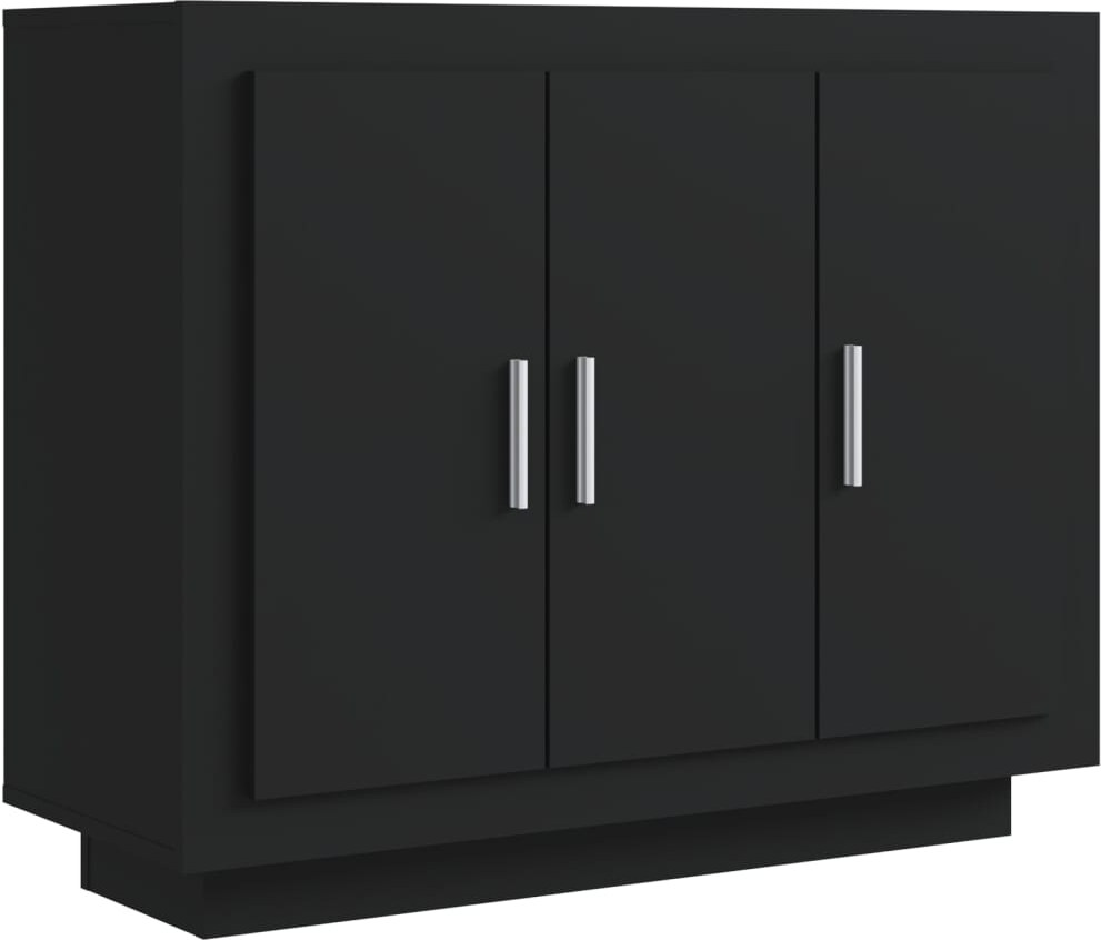 Ein schwarzer dreitüriger Schrank.