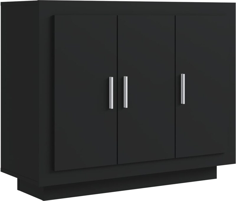 Ein schwarzer dreitüriger Schrank.