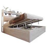 thumbnail of Bettrahmen 180x200 cm mit hydraulischer Hebevorrichtung und USB – Vintage-Design aus Holz und Metall, weiß
