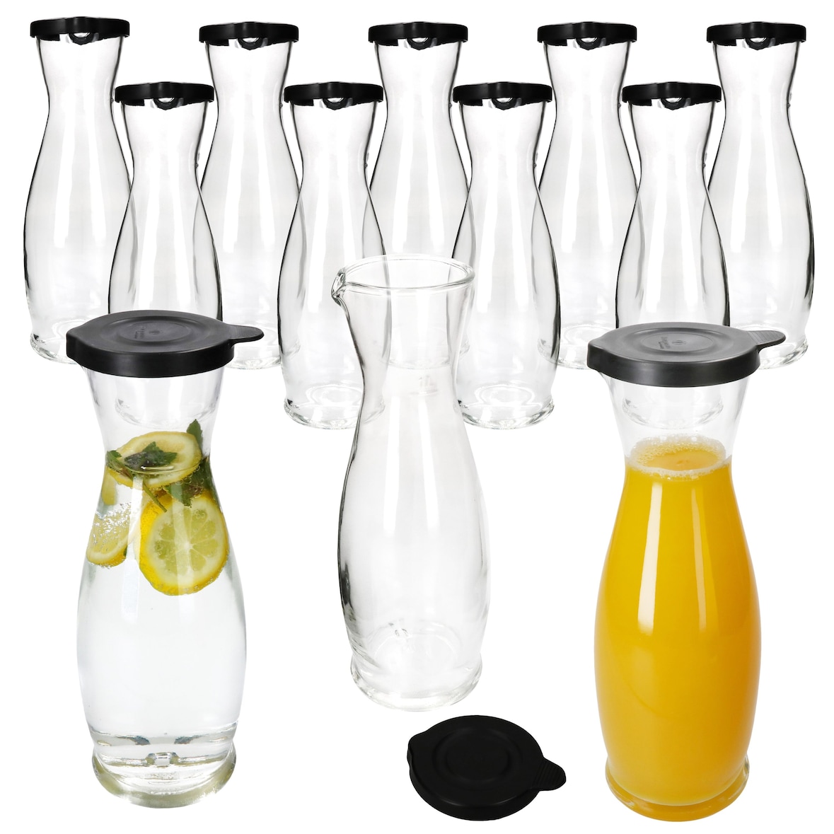 12x MIA MISURA Wein-Karaffe mit Deckel schwarz 1L geeicht Glas-Krug Saft Wasser