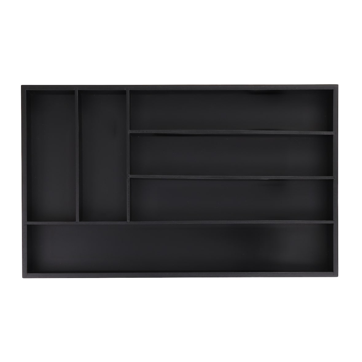 Relaxdays Besteckkasten für Schubladen, 6 Fächer, HBT: 5 x 46 x 28 cm, Schubladeneinsatz, Besteckeinsatz Bambus, schwarz
