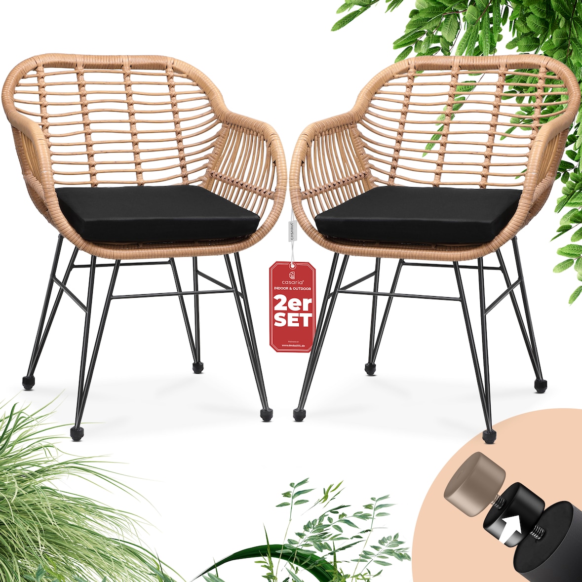 CASARIA® Korbsessel Gartenstühle 2er Set Bali Polyrattan