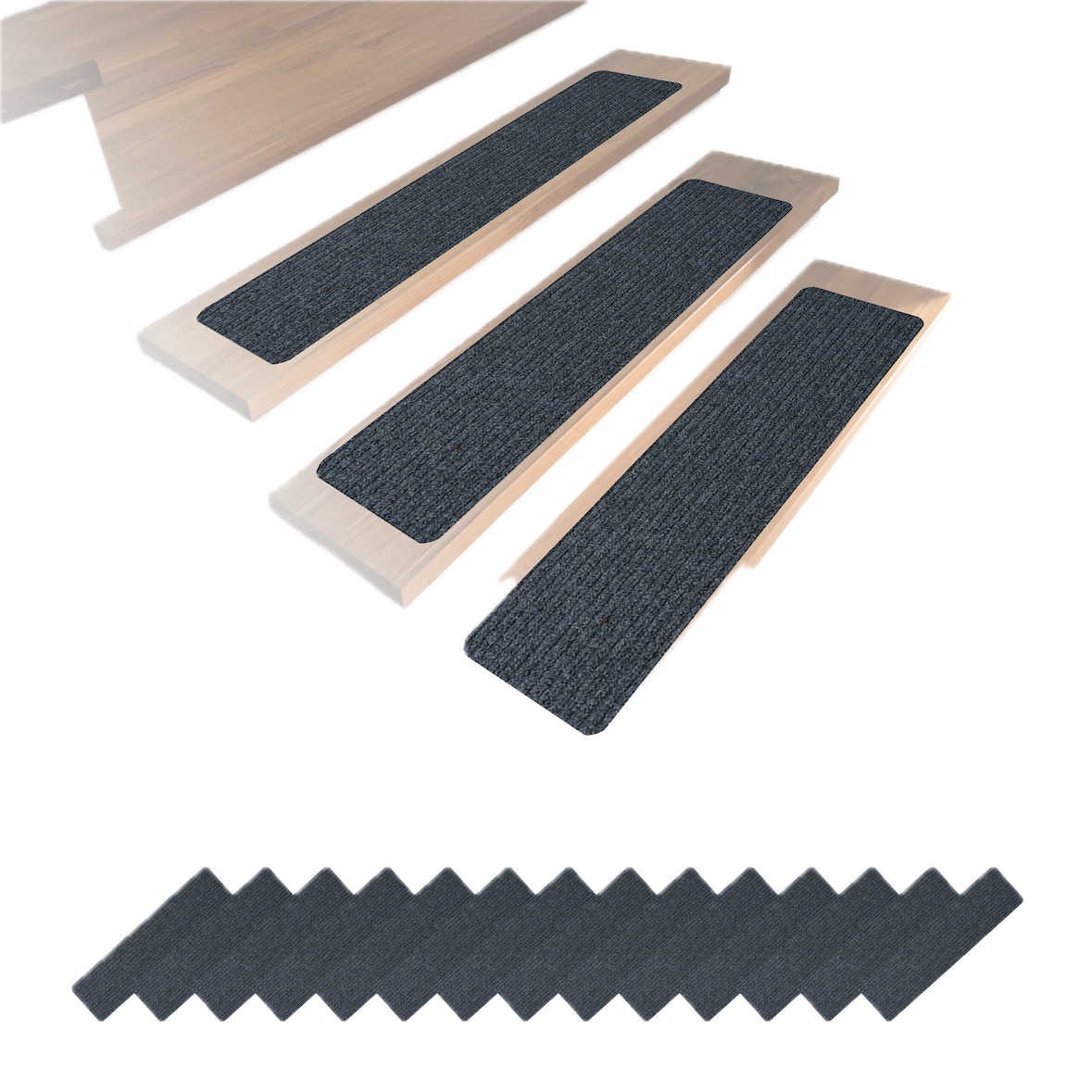Relaxdays Stufenmatten 16er Set, rechteckige Treppenstufenmatten, 75 x 20 cm, selbsthaftende Treppenteppiche, dunkelgrau