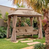 thumbnail of Balancelle de jardin 3 places convertible en lit 252x170x245 cm, gazebo double toit, moustiquaires, coussins rembourrés, fonction détente - Cleopatra