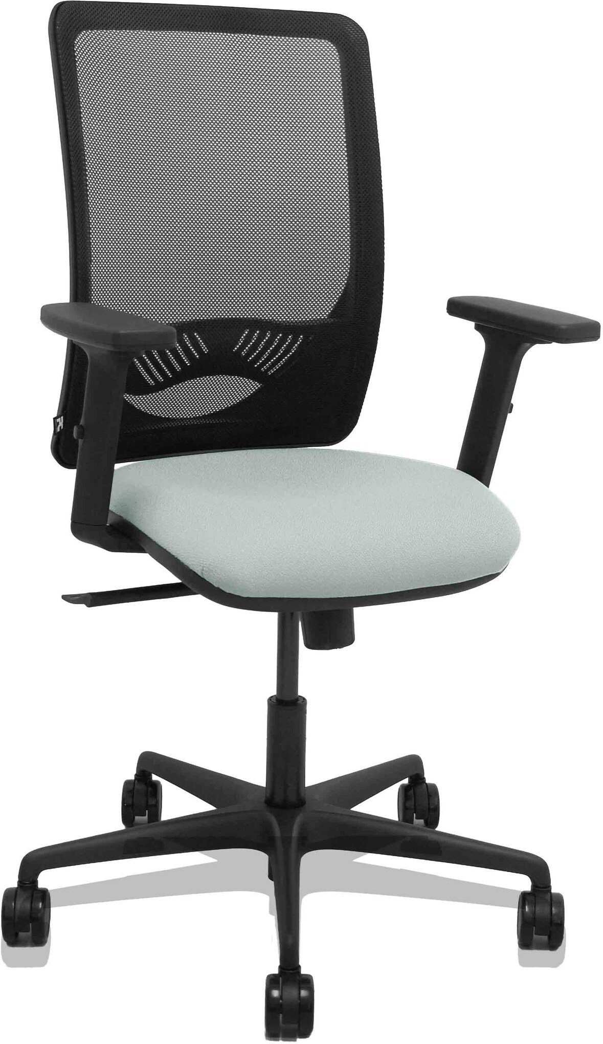 Silla Zulema sincro malla negra asiento bali gris claro brazos 2D ruedas 65mm