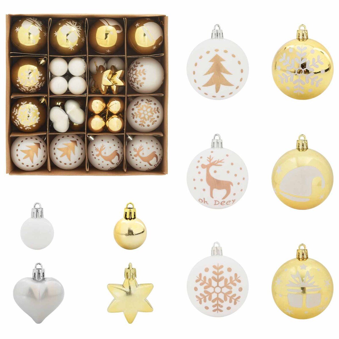 vidaXL Weihnachtskugel-Set 40 pcs Weiß und Gold Kunststoff