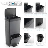 thumbnail of WellHome - Pattumiera verticale da 70 litri con 2 scomparti (40 litri + 30 litri) antracite, con sacchi per la spazzatura