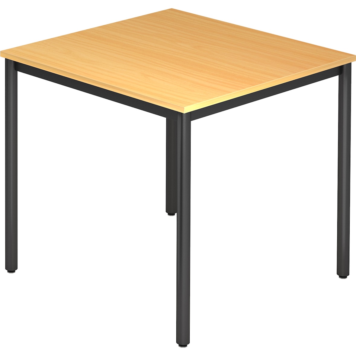 bümö Multifunktionstisch Buche, Tisch 80 x 80 cm, Tischfuß rund in schwarz - einfacher Tisch klein, Besprechungstisch System D-Serie, Konferenztisch,