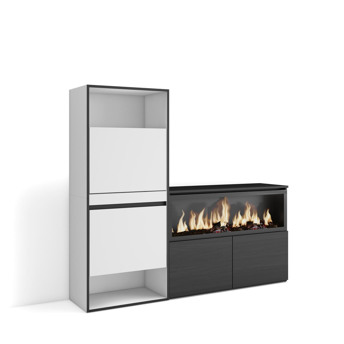 Schoenenkast, 167x35x145cm, Voor slaapkamer, Elektrische haard XXL, Moderne stijl, Wit _ 482_49