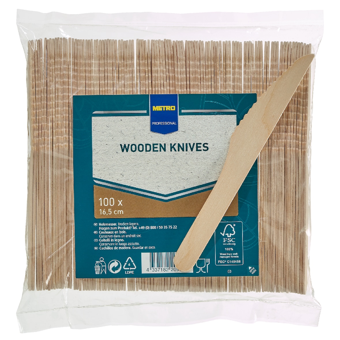 METRO Professional Wegwerpmes, hout, biologisch afbreekbaar, 16,5 cm, 100 stuks