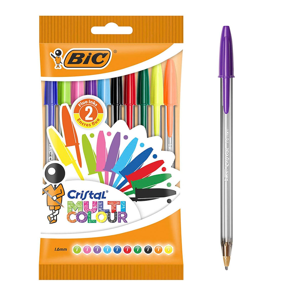 BIC Cristal - Pack de 10 Bolígrafos de Colores de Punta de Bola Gruesa