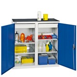 thumbnail of PROREGAL Werkzeugschrank mit 2 Türen, HxBxT 100x100x50cm, 2 Schubladen & 4 Fachböden, Lichtgrau/Enzianblau, Lagerschrank Metallschrank