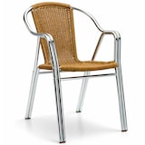 thumbnail of Stoelen in honingkleur voor horeca van gebogen aluminium met vlechtwerk voor terras, binnen en buiten van bar en restaurant. Horecameubilair.