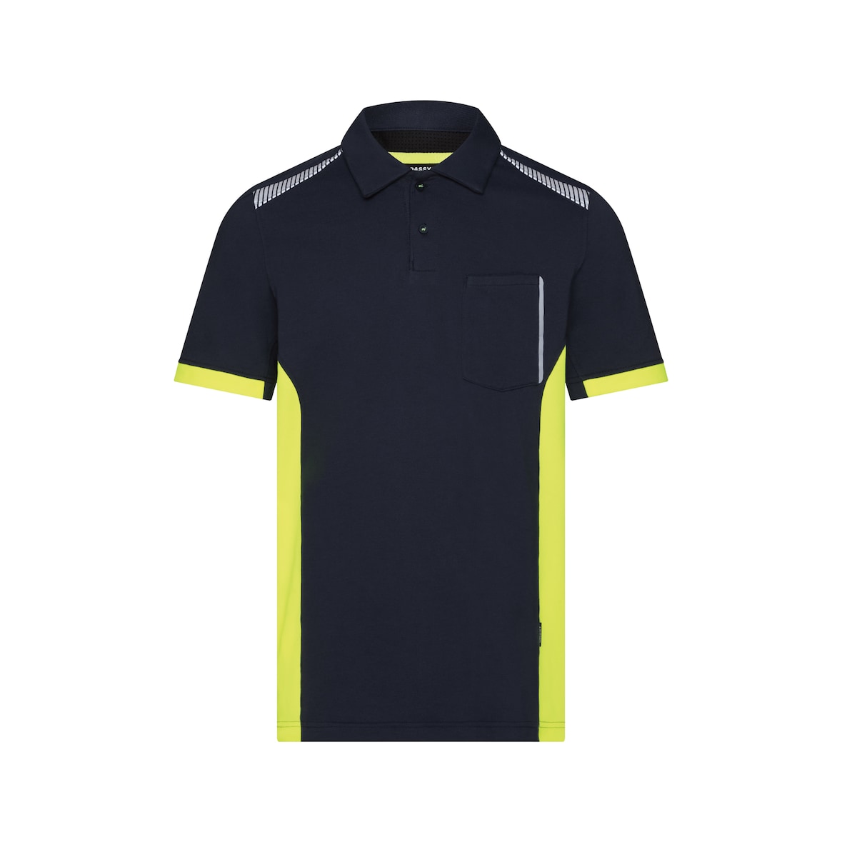 DASSY® Veracruz Poloshirt, Logix, Mesheinsätze, OEKO-TEX®, Veredelung nachtblau/neongelb L