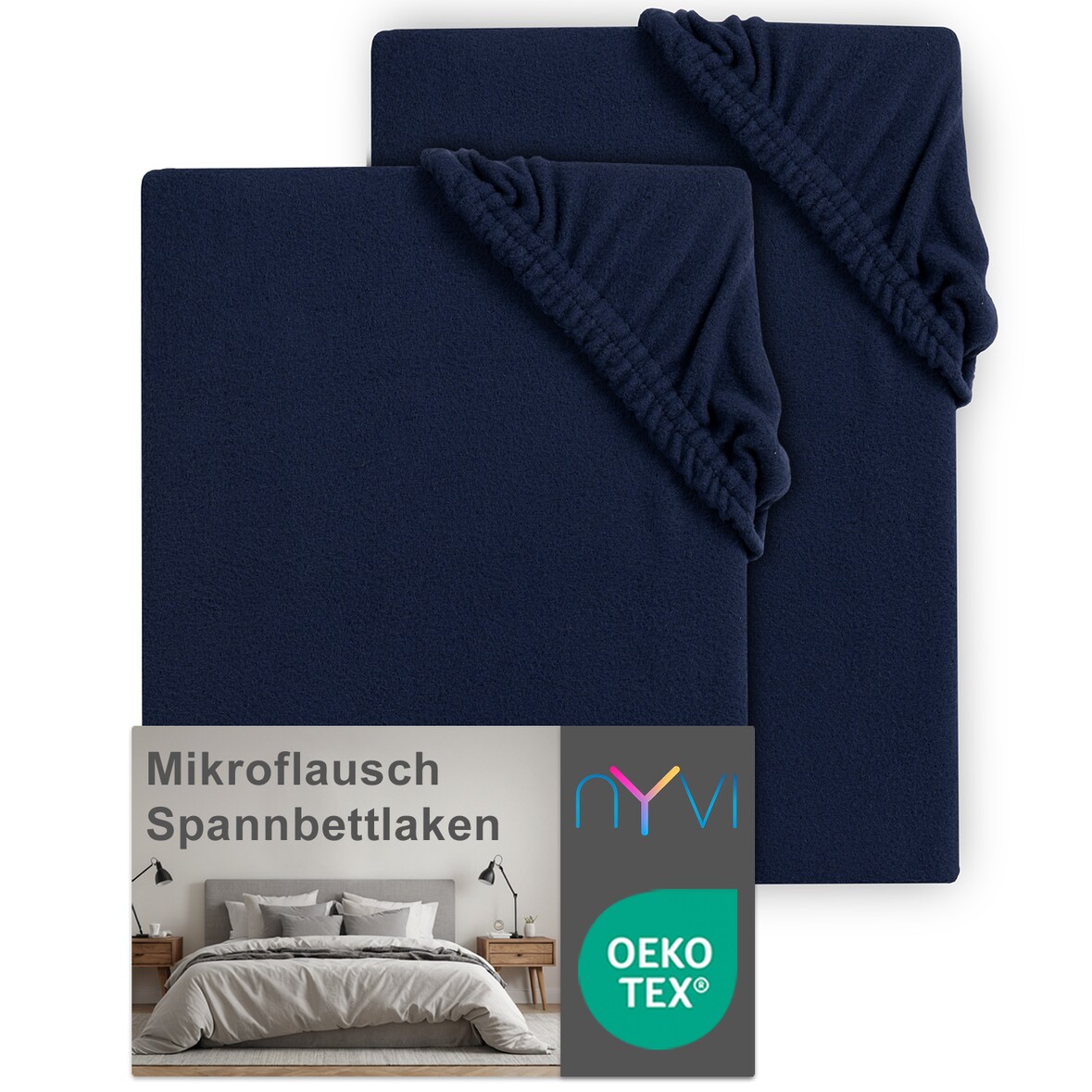 Spannbettlaken DreamScience Mikroflausch - Kuschelweiches & Wärmendes Bettlaken Spannbetttuch 180x200 - 200x200 cm (2er Pack) navy