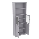 thumbnail of Merax armario alto de baño 57.4 x 28.5 x 162.5 cm, puertas de cristal y baldas regulables, gris