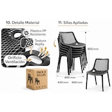 thumbnail of Gasfrit – Sedie impilabili in resina con fibra di vetro per esterno, bar, ristorante o cucina – Design moderno – Nero – Confezione da 4 unità