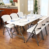 thumbnail of Mesa rectangular patas plegables blanco efecto granito Lifetime 244x76x74 cm