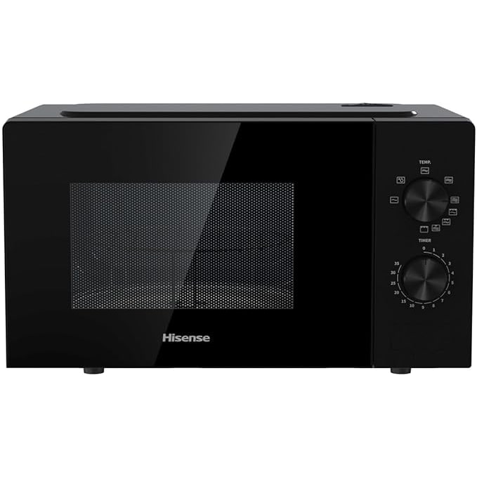 Hisense, H20MOBP1G - Forno microonde, 32,6x26,1x32,6cm, Grill, 20L, apertura porta a sinistra, manopole,potenza max 700W, grill tubolare