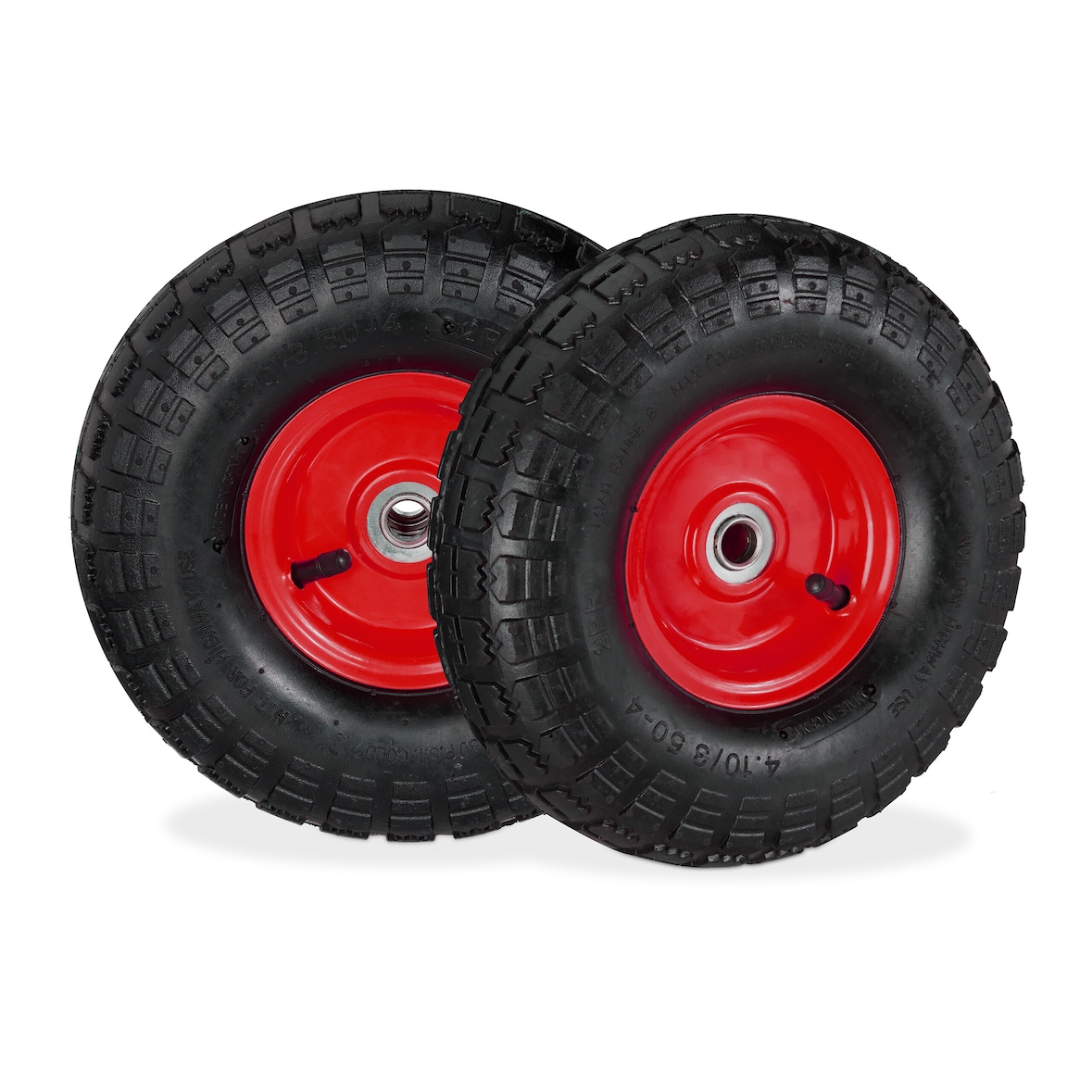Relaxdays Sackkarrenrad 2er Set, 4.10 3.50-4, luftbereift, Stahlfelge, 136 kg, Schubkarrenrad, Ersatzrad, schwarz/rot