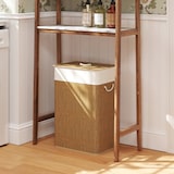 thumbnail of Wäschekorb Bambus 40x30x60 cm Braun mit Deckel und herausnehmbarem Wäschesack 72 L, Metallgestell pulverbeschichtet, mit Griffen