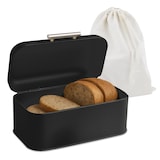 thumbnail of Relaxdays Brotkasten mit Brotbeuel, Brotbox mit Deckel & Griff, HBT: 15,5 x 30 x 21 cm, Brotkiste Retro, Metall, schwarz