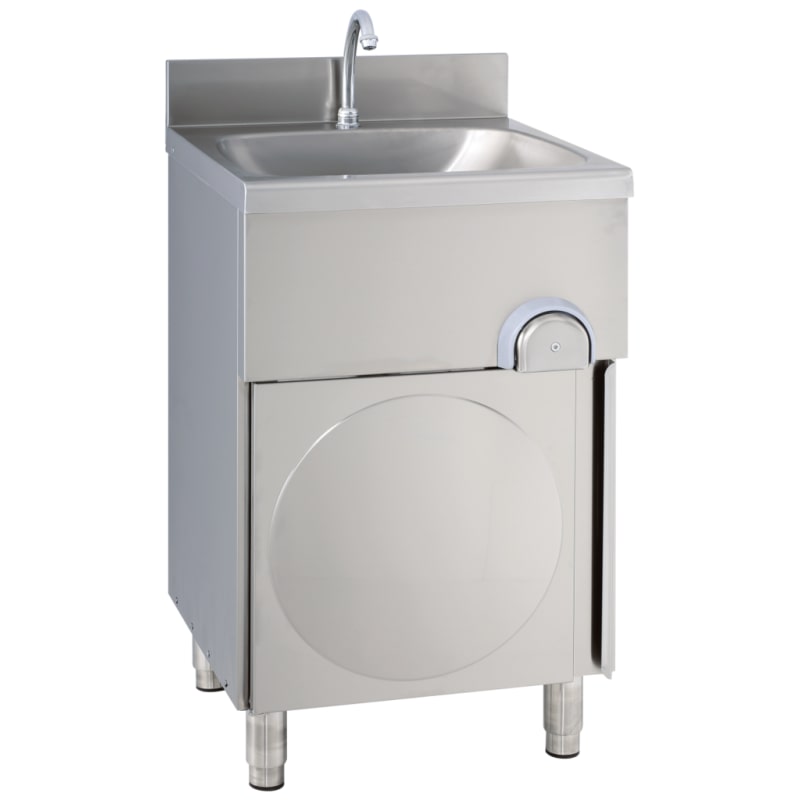 Lavamani KBS quadrato, 50X40X85 cm, con appoggio per ginocchio e alzatina