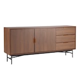 thumbnail of Credenza a 2 ante e 3 cassetti in melamina e acciaio, marrone, 160 cm - Oviala
