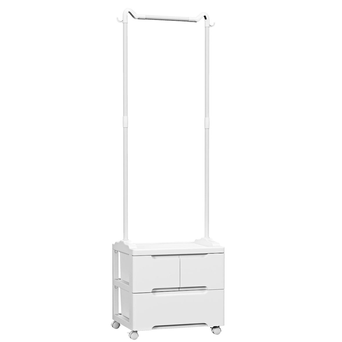COSTWAY Kledingrek met 3 lades, verrijdbare kapstok met zijhaken en kledingstang, vrijstaand, wit, 46 x 38 x 157 cm