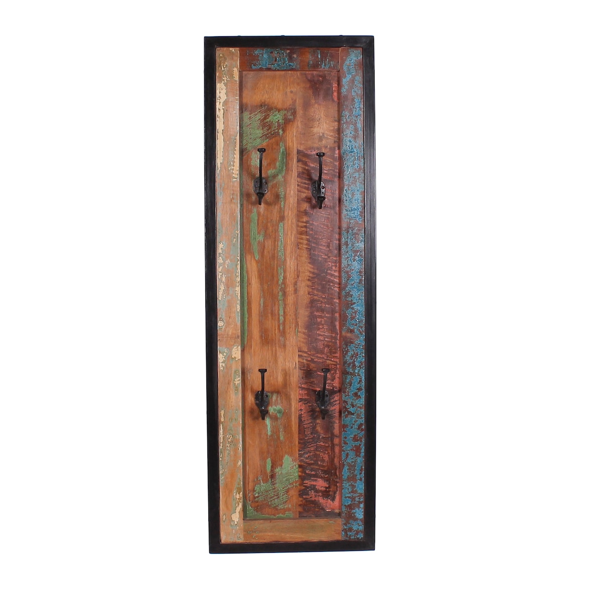 SIT Möbel Wand-Garderobe | 4 Doppel-Haken | Altholz bunt | Metall antikschwarz | B 35 x T 8 x H 110 cm | 03563-98 | Serie BALI