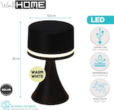 thumbnail of WellHome - Solar Tischlampe in Schwarz, wiederaufladbar mit Solarpanel und USB-Ladeanschluss Ø12,6x20,6cm