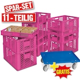 thumbnail of Set mit 11 Euro-Stapelkästen / Bäckerkisten in 4 Größen, Grundmaß 600x400 mm, inkl. 1 Transportroller gratis.