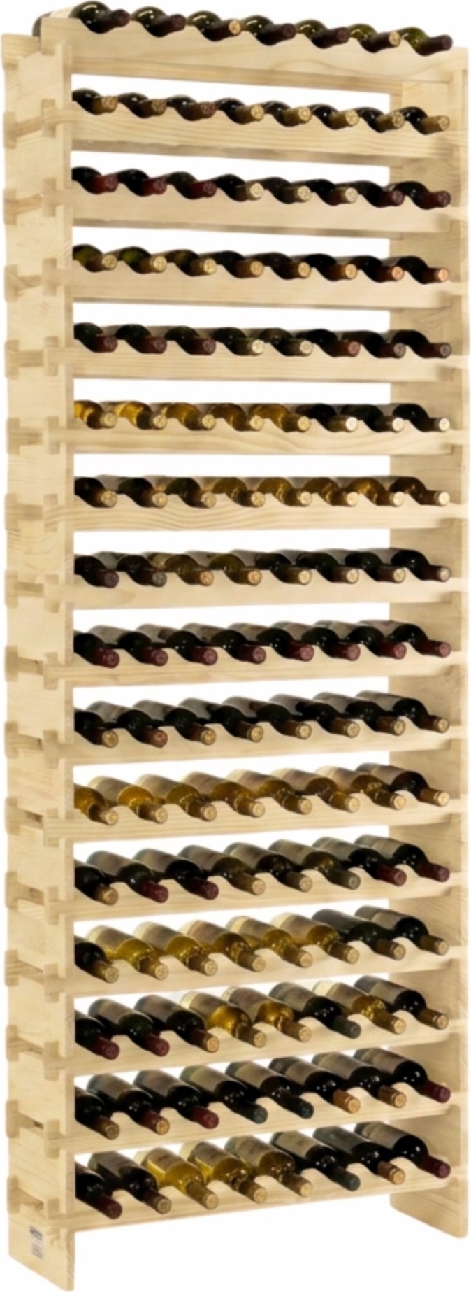 PROREGAL Weinregal NAVARRA aus Holz HxBxT 219x84x28cm 128 Flaschen  16 Ebenen schmal Flaschenregal freistehend Massives Kiefernholz Natur unbehandelt