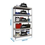 thumbnail of Schwerlastregal, 3000x1200x750 mm, 600 kg Biegetragfähigkeit pro Boden, 5 Holzböden, Garagenregal, Grau/Holz - Simonforte