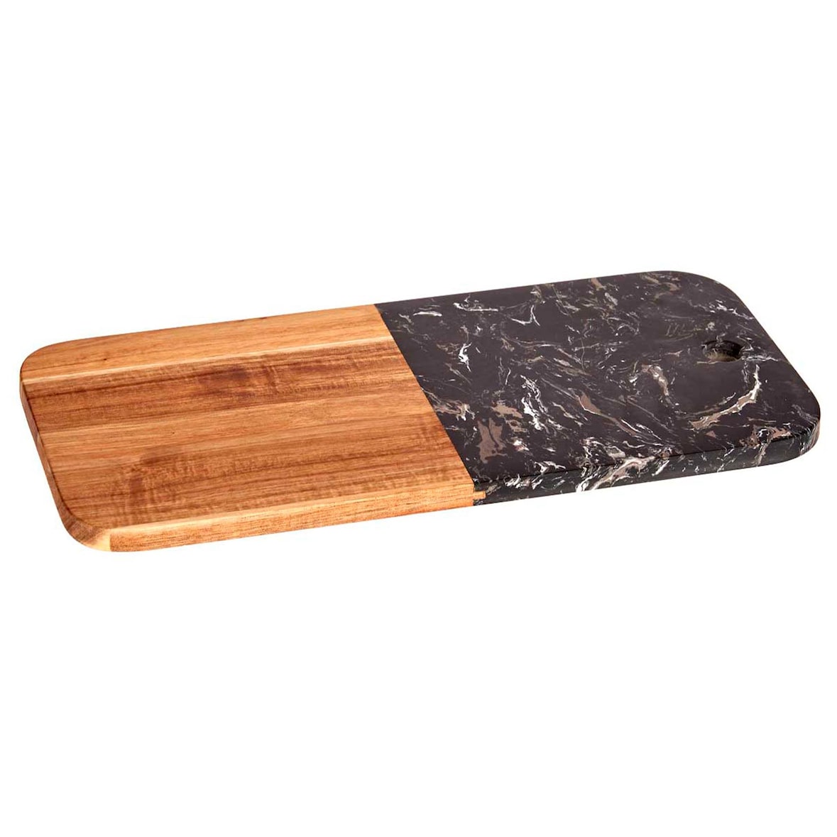 San Ignacio KINVARA – Rechteckiges Schneidebrett aus Holz und Marmor in Schwarz, 38 x 18 cm