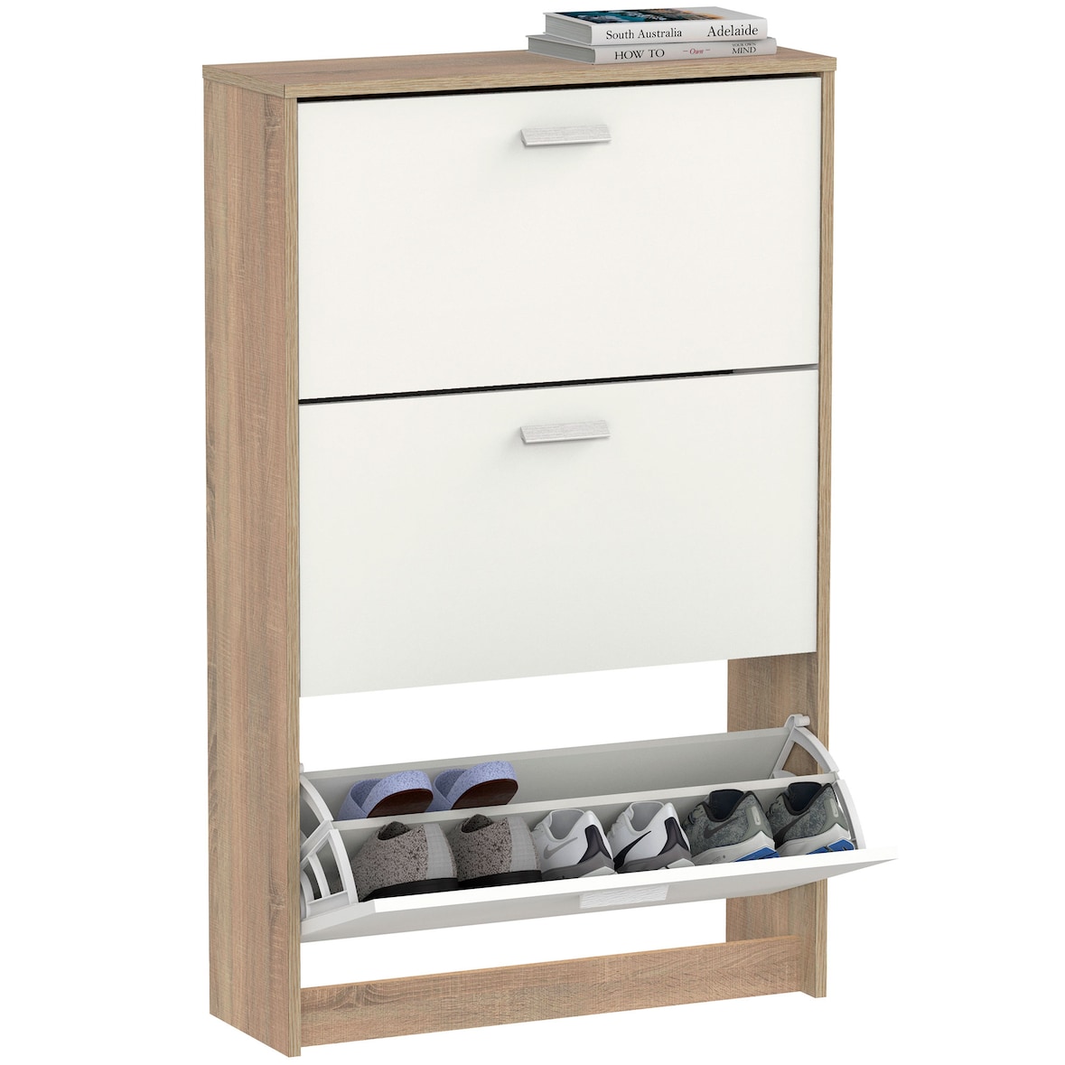 Briebe Zapatero Entrada Recibidor, Mueble Auxiliar Estrecho Zapatos, 3 Puertas, Madera 119,5x74x25 cm, Nova, Blanco