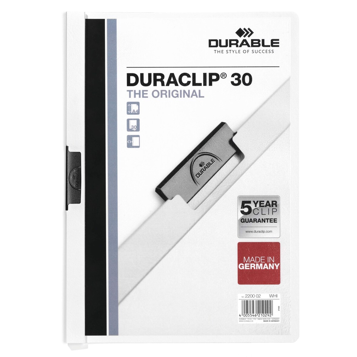 Durable Klemmmappe Duraclip 30 A4, Packung à 25 Stück, Art. Nr. 220002