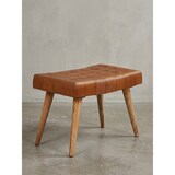 thumbnail of Sitzhocker 67x47x39 cm Mango Massivholz / Echtleder Chesterfield-Design, Lederhocker Braun, Beistellhocker Hocker ohne Lehne, Country