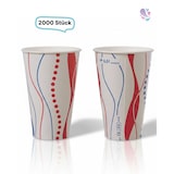 thumbnail of Papptrinkbecher aus Hartpapier rot-blau gestreift mit Eichstrich, Kaltgetränkebecher Retro, 2.000 Stück: Größe - 0,50 l (22oz)