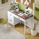 thumbnail of HOMCOM escritorio rústico 120x50 cm mesa de escritorio con 3 cajones y encimera con efecto madera mesa de ordenador para estudio oficina casa blanco